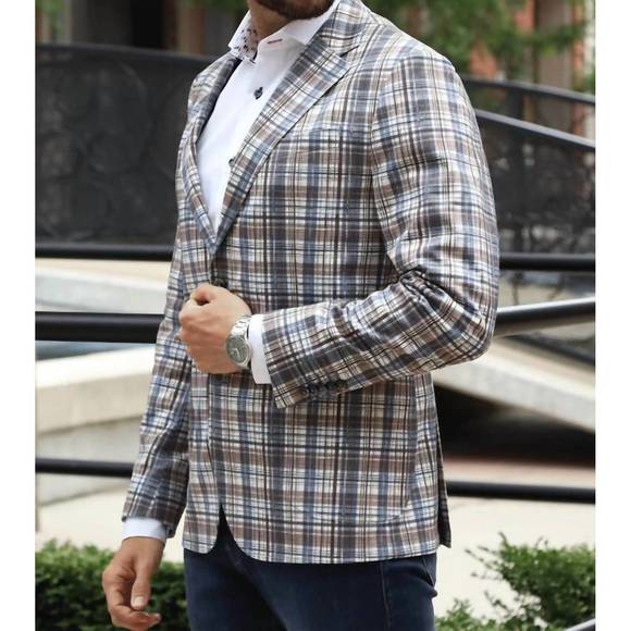 NEW 7 DOWNIE ST. knowville sport coat in beige/ivory/blue